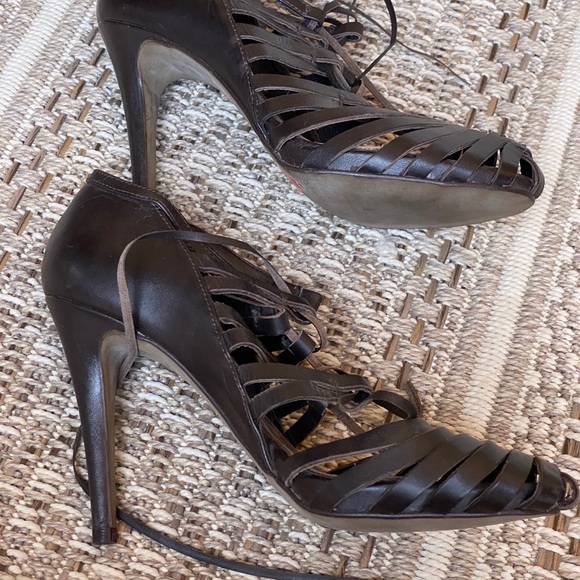 Zara high heels sandals dark brown leather size 39 - Picture 5 of 12
